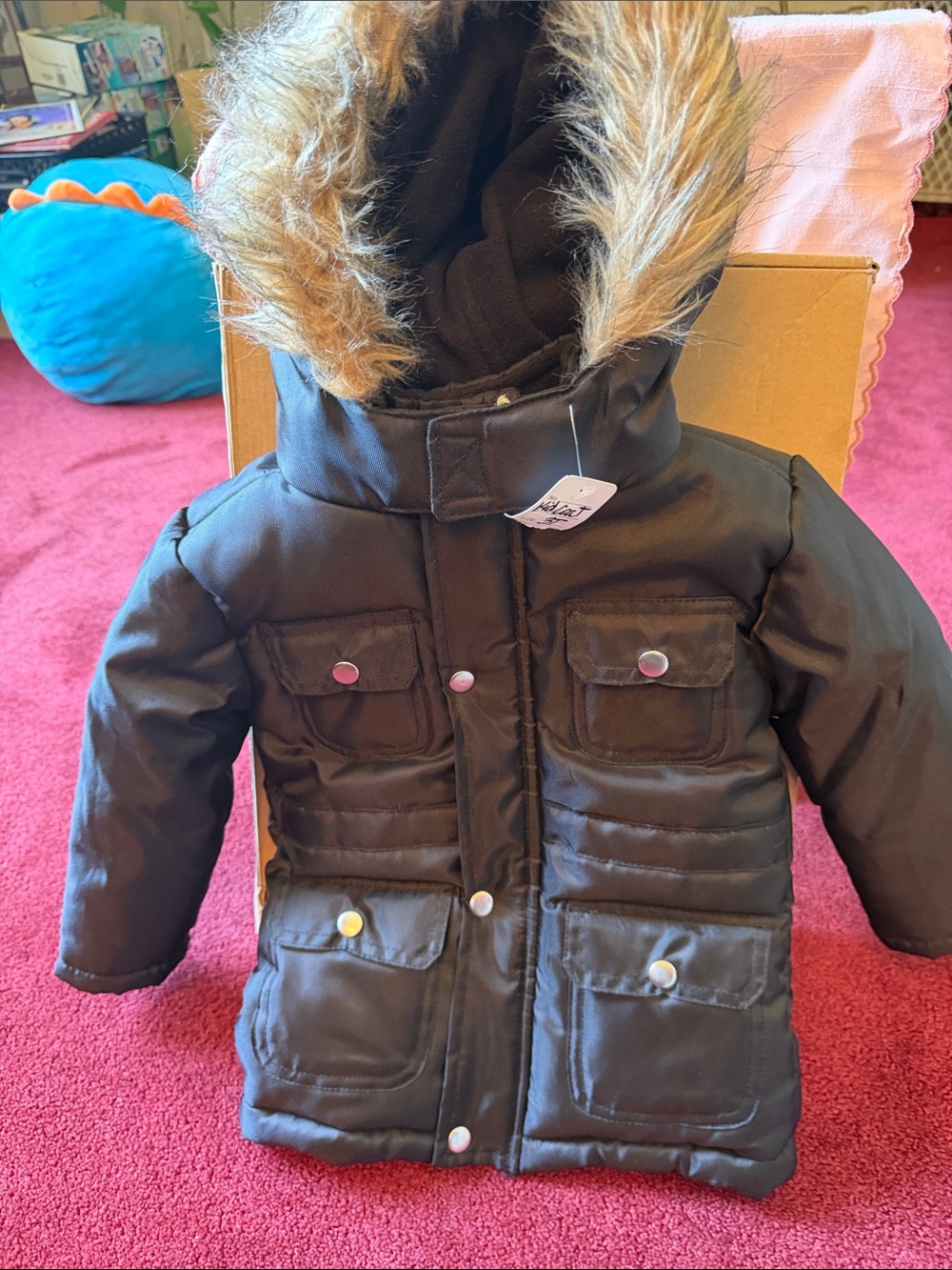 Children's Faux-Fur Hooded Winter Jacket - Dark Brown